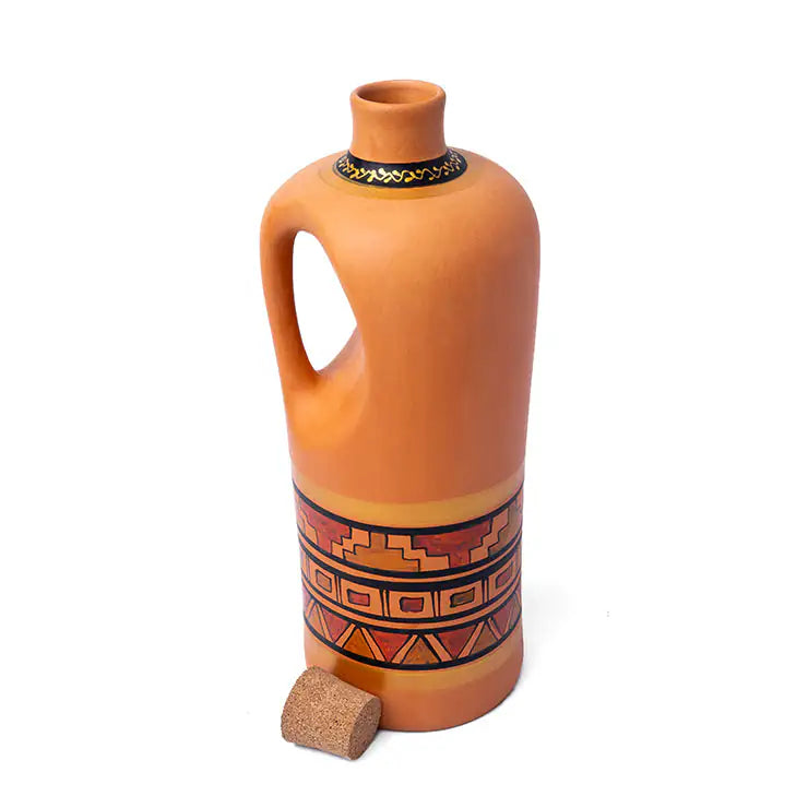 Handmade Terracotta Bottle with Cork & Handle (1.5L) - Hand Painted
