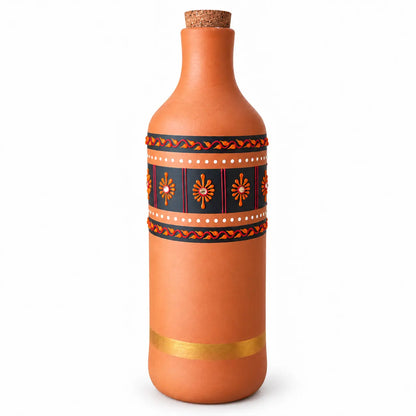 Maison Terracotta 1L hand-painted clay water bottle with black orange and gold detailing