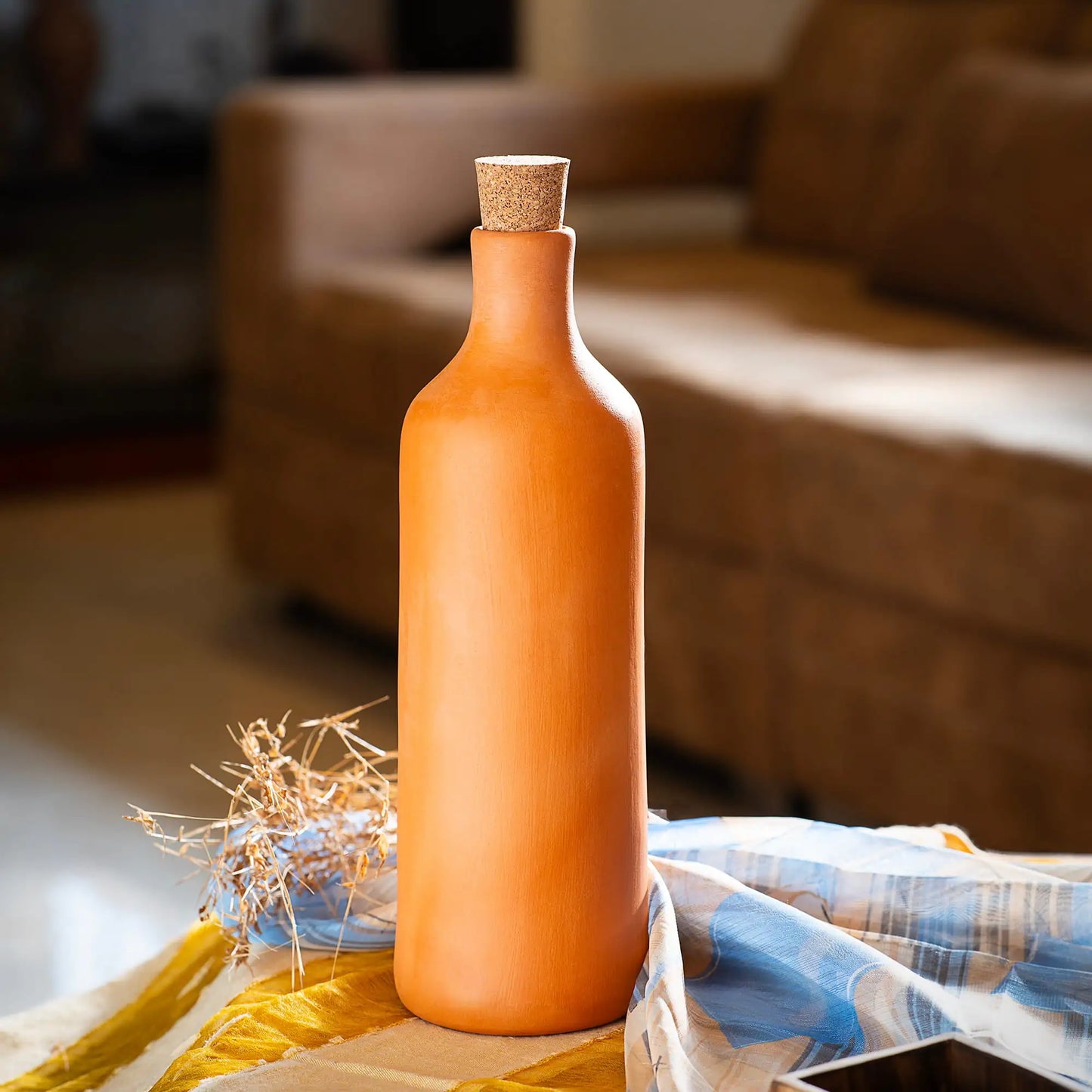 Minimal Terracotta Water Bottle with Cork Stopper (1L) | ARK Naturals