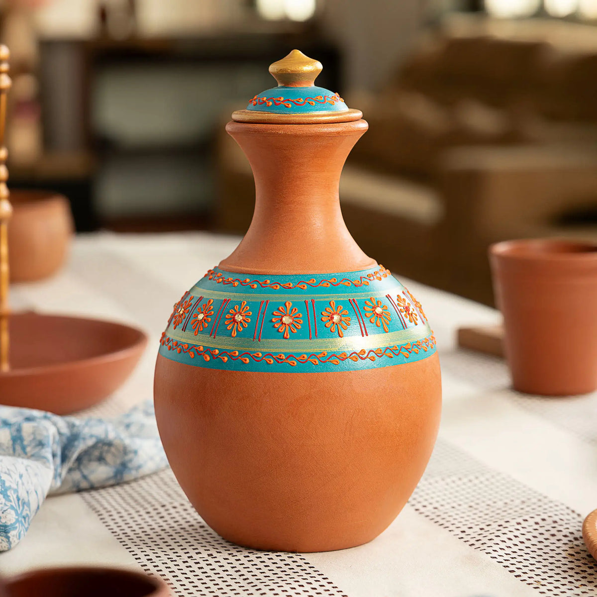 Hand-painted Maison Terracotta Surahi 1500 ml styled on dining table