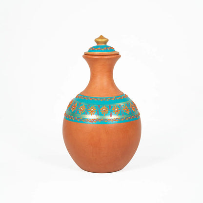 Maison Terracotta hand-painted terracotta Surahi 1500 ml with turquoise and orange detailing