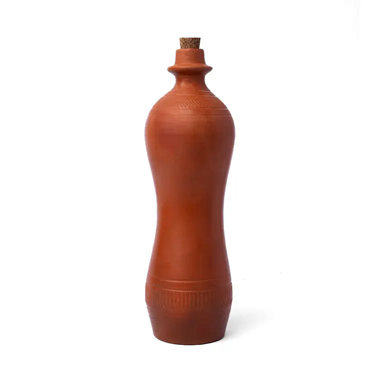 ClayNest: Hearth Curve – Handmade Terracotta Water Bottle with Cork (1L) | ARK Naturals