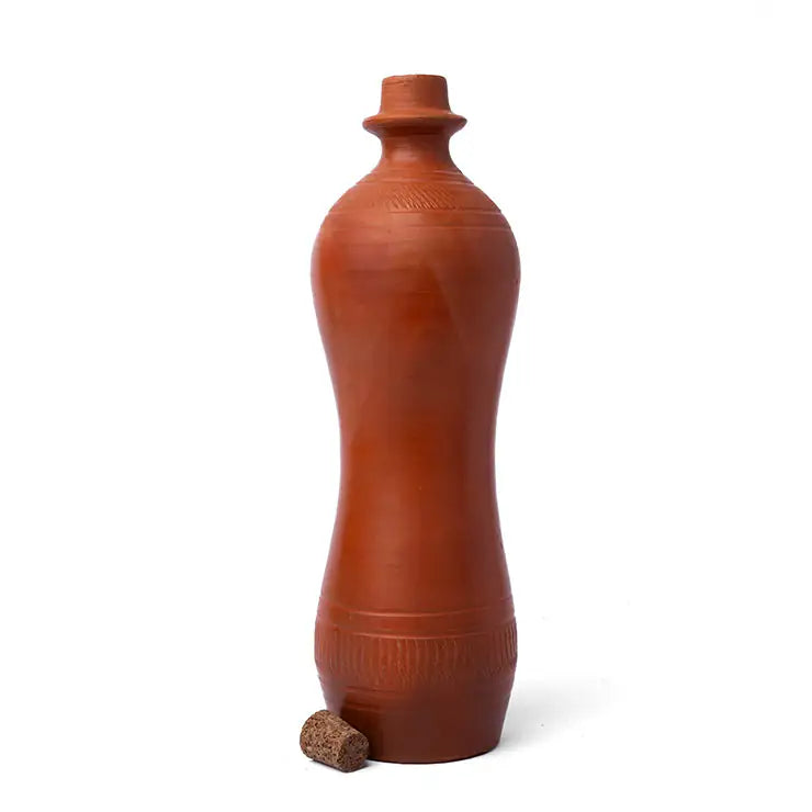 ClayNest: Hearth Curve – Handmade Terracotta Water Bottle with Cork (1L) | ARK Naturals