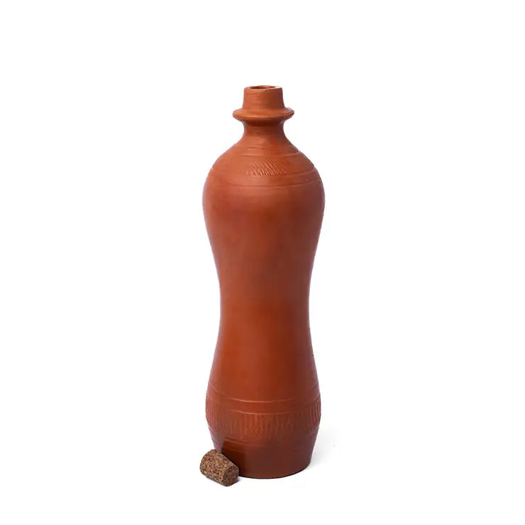 ClayNest: Hearth Curve – Handmade Terracotta Water Bottle with Cork (1L) | ARK Naturals