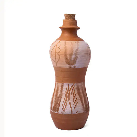 ClayNest: Forest Hourglass – Hand-Designed Terracotta Water Bottle with Cork (1L) | ARK Naturals