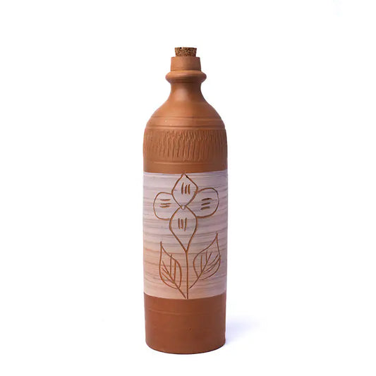 ClayNest: Blossom Muse – Hand-Designed Terracotta Water Bottle with Cork (1L) | ARK Naturals