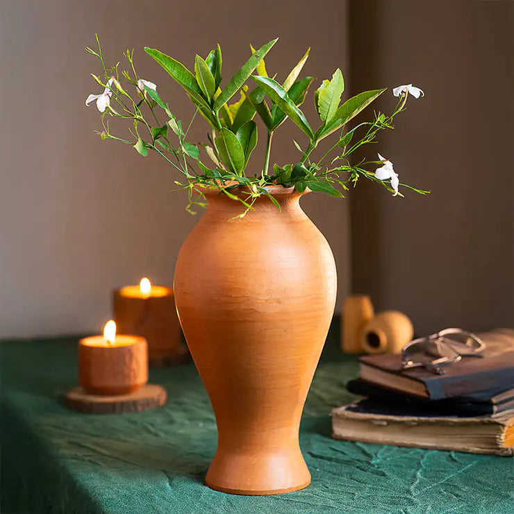 ClayNest Handmade Terracotta Vase (24cm) – Natural Clay Decor Vase
