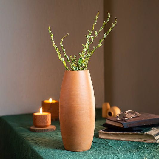 ClayNest Handmade Terracotta Vase (24cm) – Slim Minimal Decor Vase