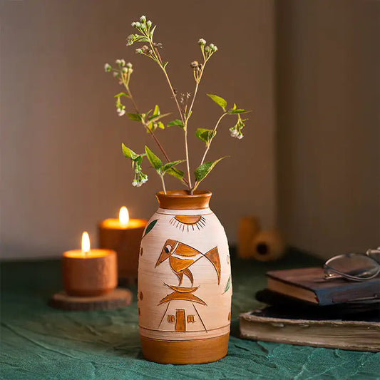 ClayNest “Sun Totem” Handpainted Terracotta Vase (16.5cm)