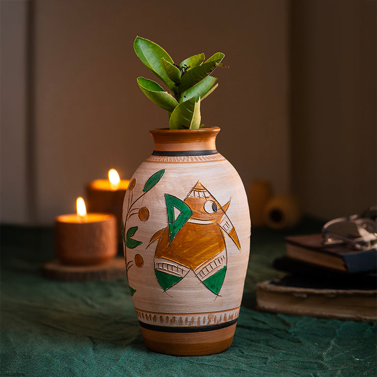 ClayNest “Tribal Elephant” Handpainted Terracotta Vase (19cm)