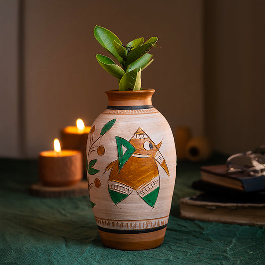 ClayNest “Tribal Elephant” Handpainted Terracotta Vase (19cm)