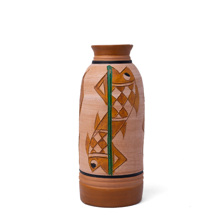 ClayNest “Fishscales Totem” Handpainted Terracotta Vase (21.5cm)