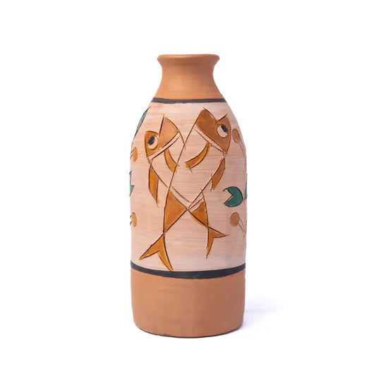 ClayNest Dual Fish Totem Hand-Painted Terracotta Vase (21.5 cm)