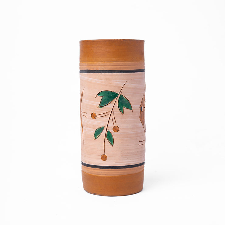 ClayNest Verdant Vine Cylinder Terracotta Vase (19 cm)