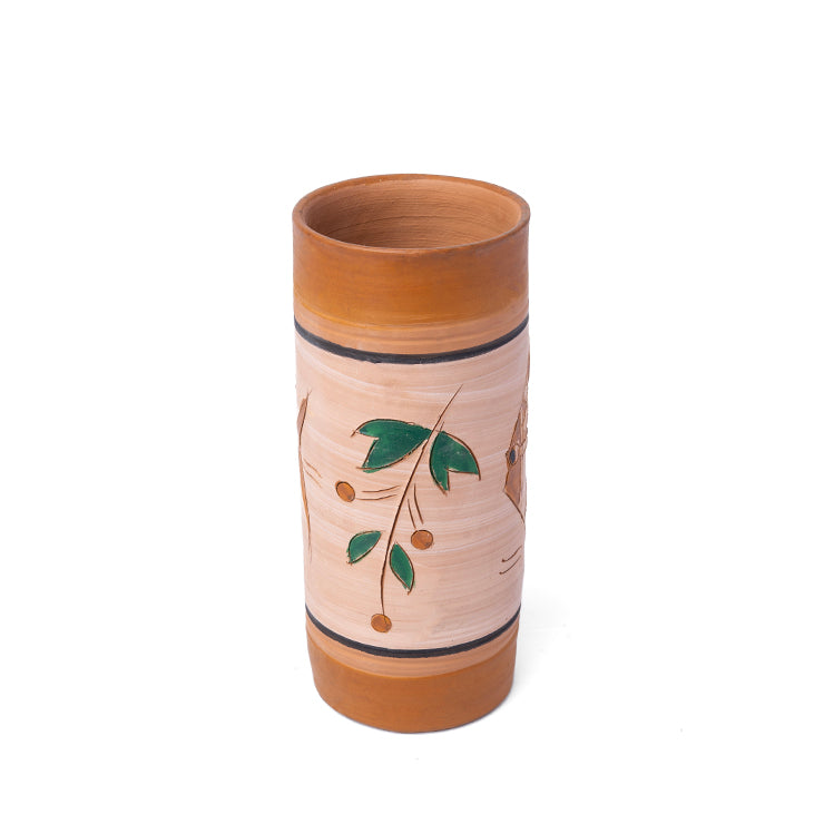 ClayNest Verdant Vine Cylinder Terracotta Vase (19 cm)