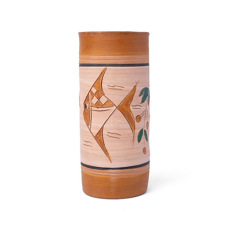 ClayNest Verdant Vine Cylinder Terracotta Vase (19 cm)