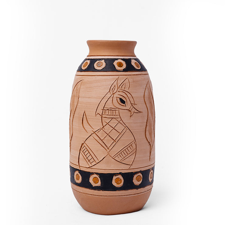 ClayNest Tribal Horse Motif Terracotta Vase (20 cm)
