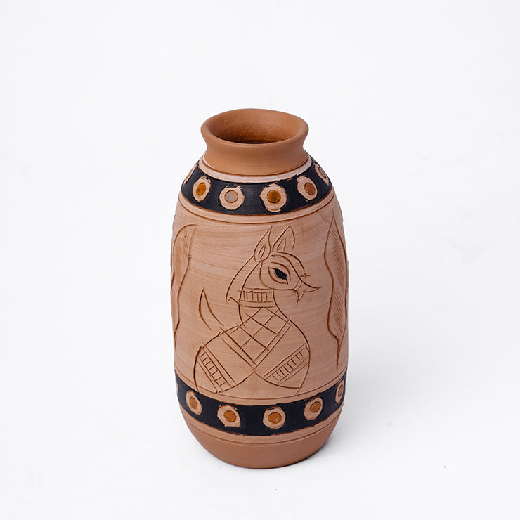 ClayNest Tribal Horse Motif Terracotta Vase (20 cm)
