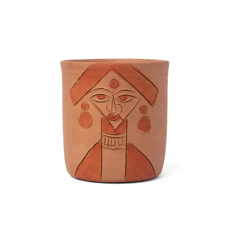 ClayNest Handmade Terracotta Pen Stand / Desk Organizer (Face Art Motif)