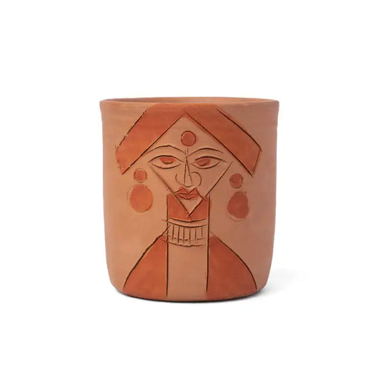 ClayNest Handmade Terracotta Pen Stand / Desk Organizer (Face Art Motif)
