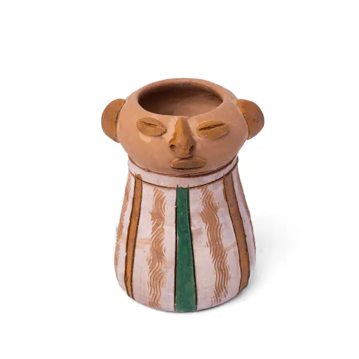 ClayNest Handmade Terracotta Pen Stand / Desk Organizer (Tribal Face Design)