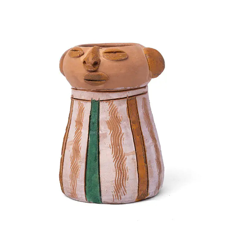 ClayNest Handmade Terracotta Pen Stand / Desk Organizer (Tribal Face Design)