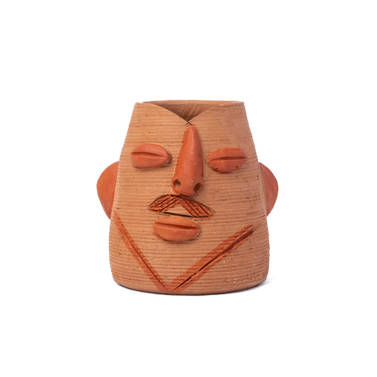 ClayNest Handmade Terracotta Pen Stand / Desk Organizer (Sculpted Face Design)