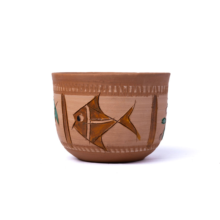 وعاء زراعة صغير من الطين بتصميم سمكة (11 سم) - وعاء مصنوع يدويًا من الطين