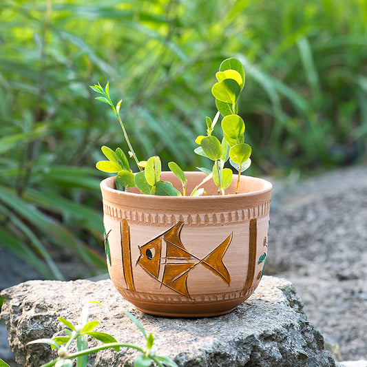 ClayNest Fish Motif Mini Planter (11 cm) – Handmade Terracotta Pot