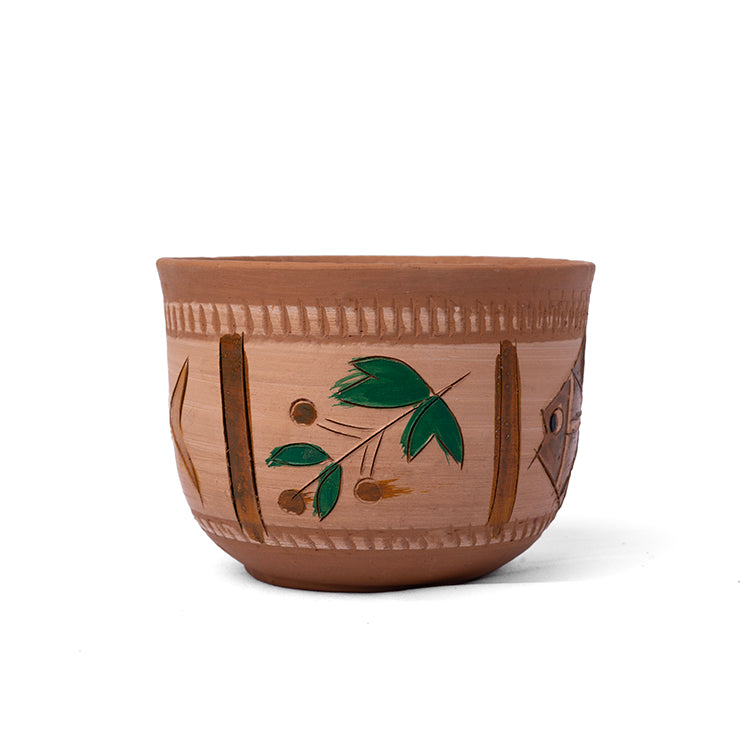 وعاء زراعة صغير من الطين بتصميم سمكة (11 سم) - وعاء مصنوع يدويًا من الطين