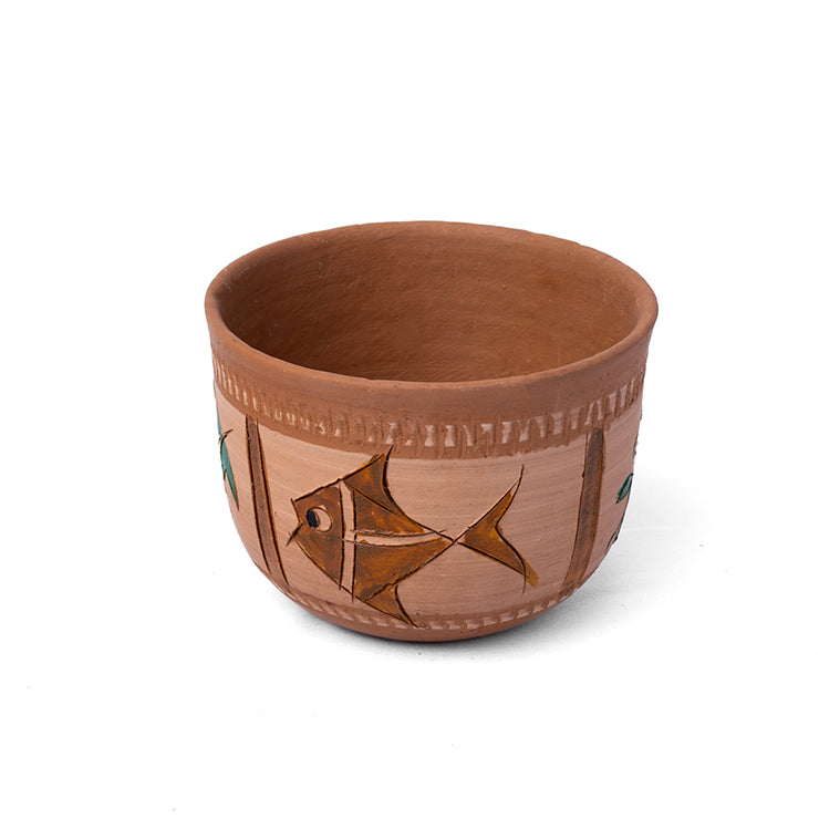 وعاء زراعة صغير من الطين بتصميم سمكة (11 سم) - وعاء مصنوع يدويًا من الطين