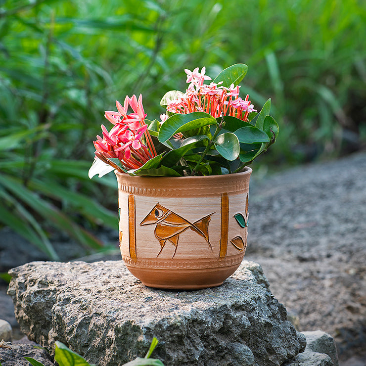وعاء زراعة بنقشة سمكة من كلاي نيست – 13.5 سم