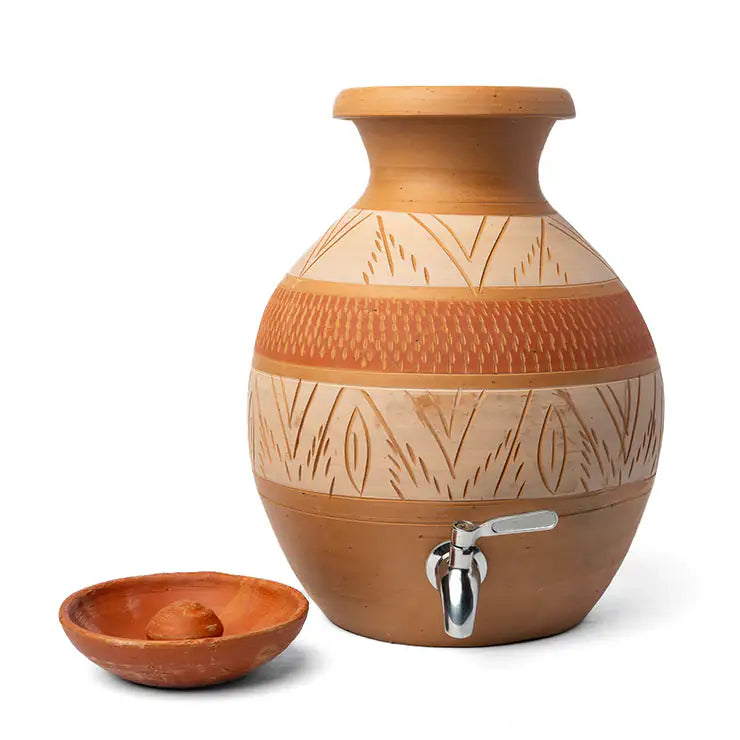 ClayNest Handmade Terracotta Water Matka with Tap  | Round