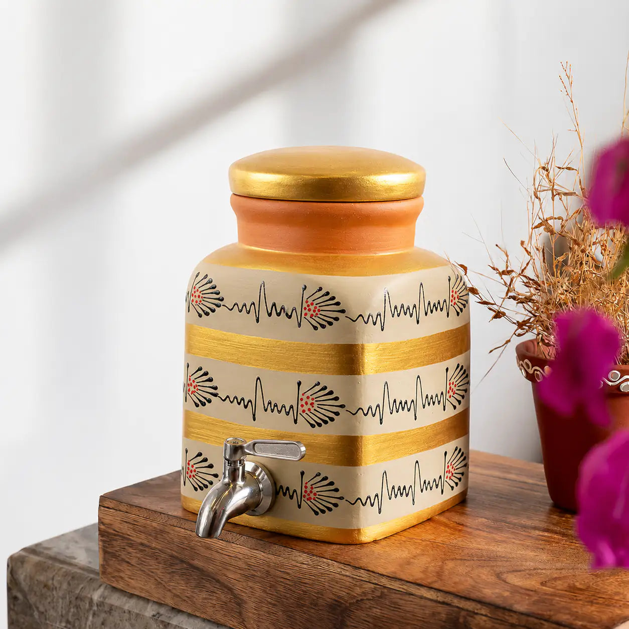 Terrapura 4L handpainted terracotta water dispenser with tap by ARK Naturals - Beige
