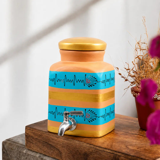 Terrapura 4L handpainted terracotta water dispenser with tap by ARK Naturals - Blue