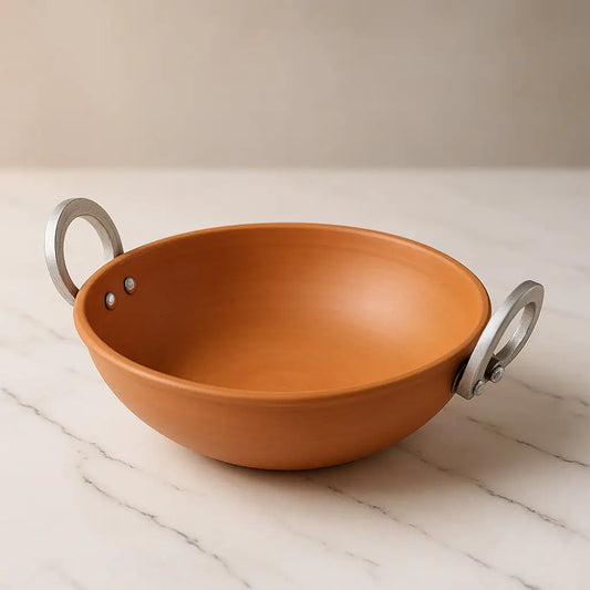 Crimson Noir: Handmade Terracotta Kadai / Wok (3 Liters)