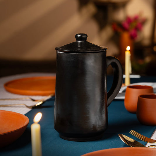 Crimson Noir Handmade Black Terracotta Jug with Lid – 1.5 Liters | ARK Naturals