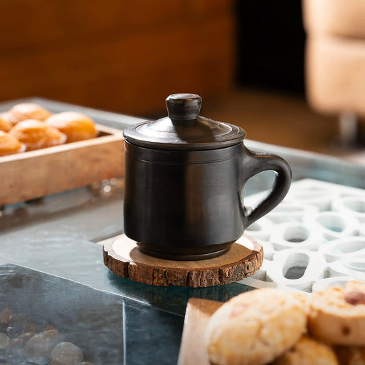 Crimson Noir Black Terracotta Mug with Lid 300 ml - 500 ml