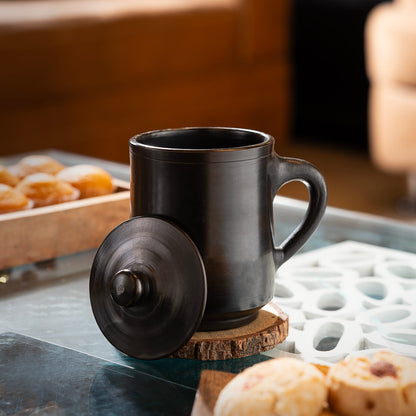 Crimson Noir Black Terracotta Mug with Lid 300 ml - 500 ml