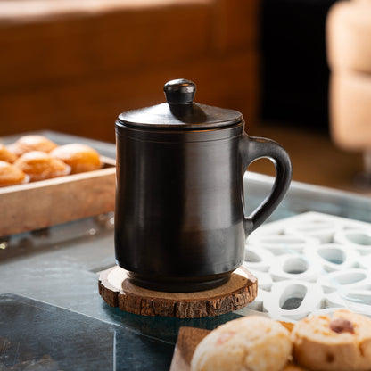 Crimson Noir Black Terracotta Mug with Lid 300 ml - 500 ml