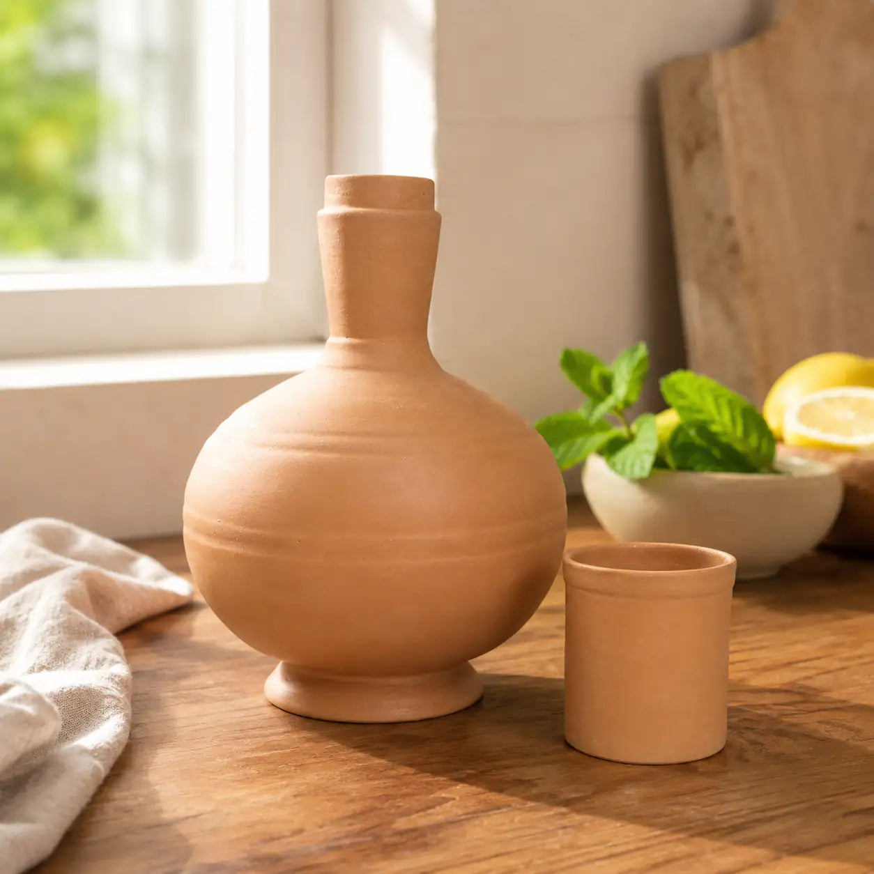 Traditional terracotta water surahi 4L in natural clay finish by ARK Naturals