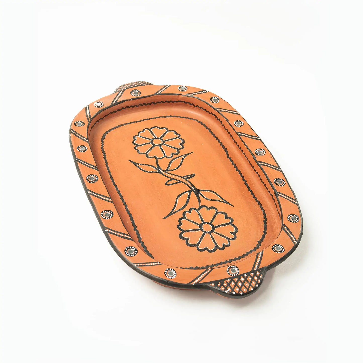 DhaaroVibes Handmade Terracotta Serving Tray (Oval, Hand-Painted)