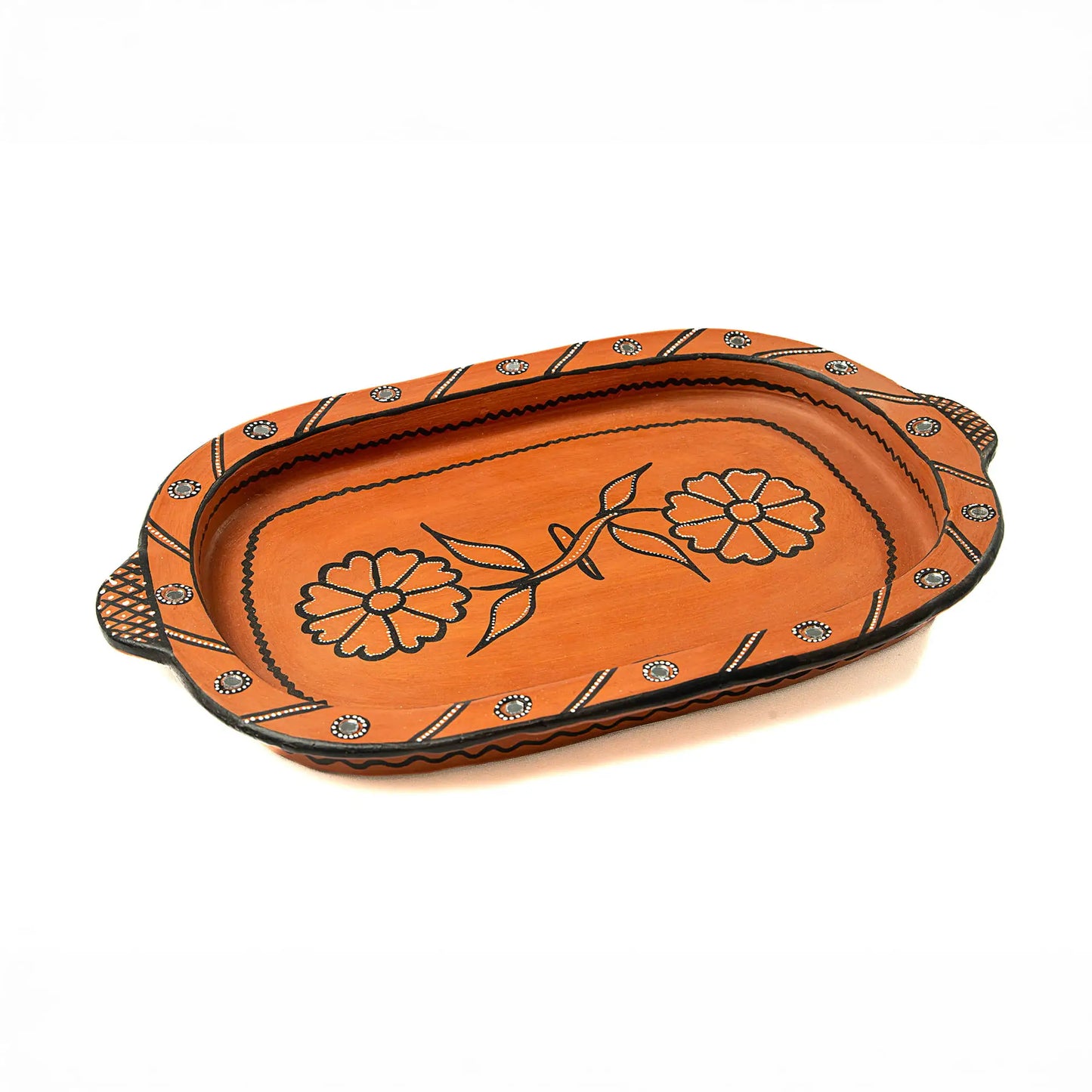 DhaaroVibes Handmade Terracotta Serving Tray (Oval, Hand-Painted)
