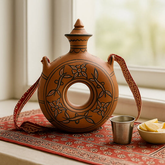 DhaaroVibes Handmade Terracotta Bottle – 1L