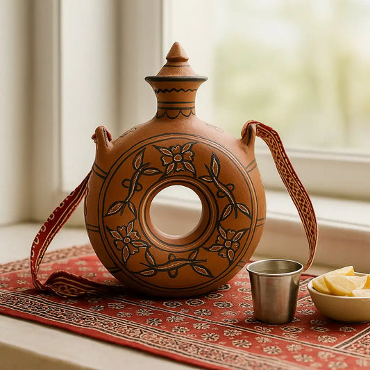 DhaaroVibes Handmade Terracotta Bottle – 1L