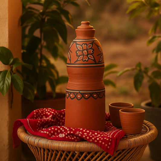 DhaaroVibes: Gulbaano – Hand-Painted Terracotta Water Bottle (1100ml) | ARK Naturals