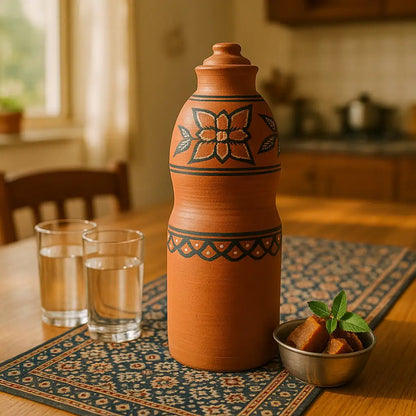 DhaaroVibes: Gulbaano – Hand-Painted Terracotta Water Bottle (1100ml) | ARK Naturals