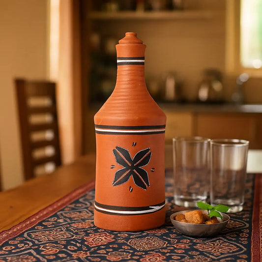 DhaaroVibes: Sitara Mark – Hand-Painted Terracotta Water Bottle (1L) | ARK Naturals