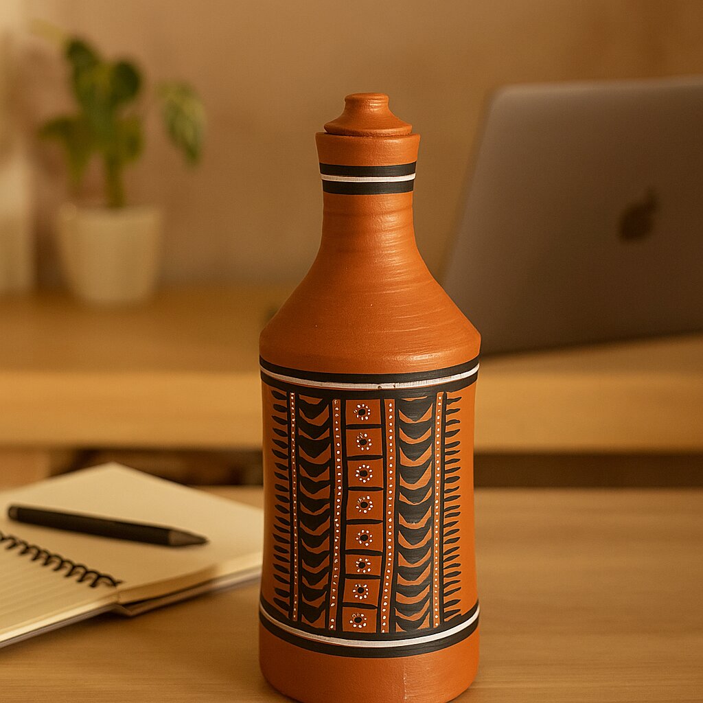 DhaaroVibes: Sitara Mark – Hand-Painted Terracotta Water Bottle (1L) | ARK Naturals