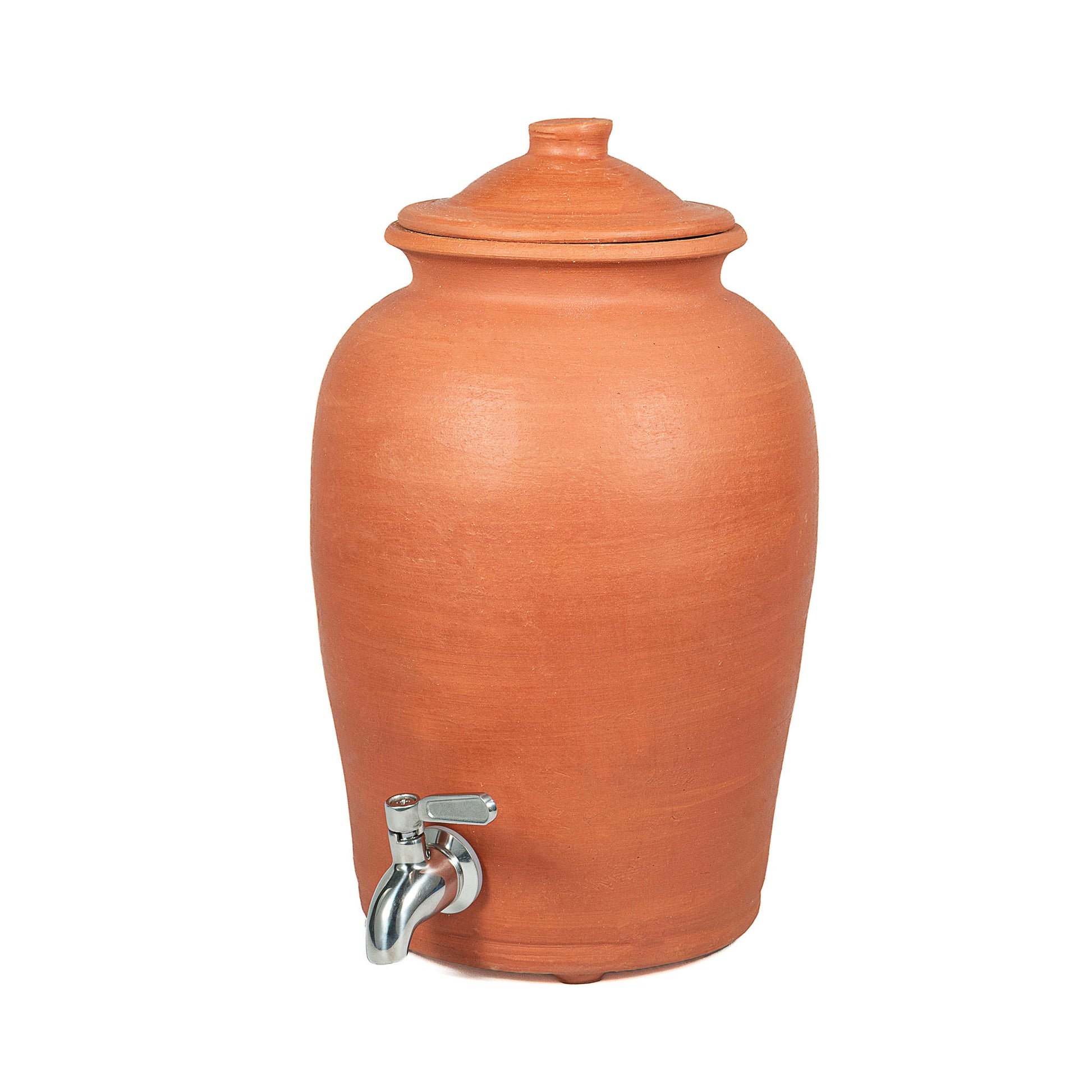 5L unpainted terracotta water dispenser matka with metal tap